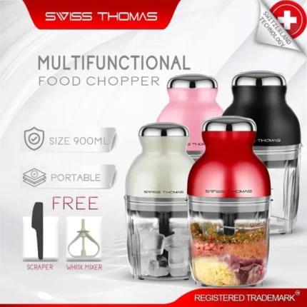 Swiss Thomas (Free Whisk & Scraper) 900mL Capsule Cutter Spin Chopper Blender Grinder Mixer Mincer Masher Juicer Food Processor Pengisar Pengadun Copper