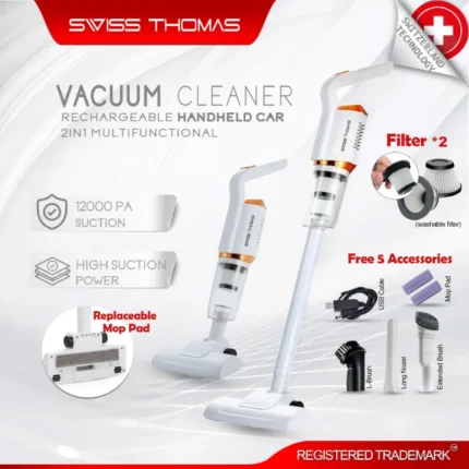 Swiss Thomas Cordless Vacuum Cleaner With Mop Pad Rechargeable Handheld Car Household Vacuum Cleaner, Vacum Rumah